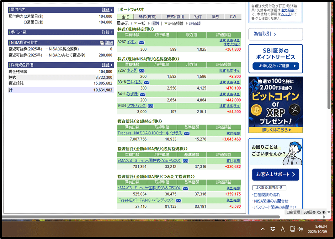 資産の記録。2025年10月09日。｜momo_records