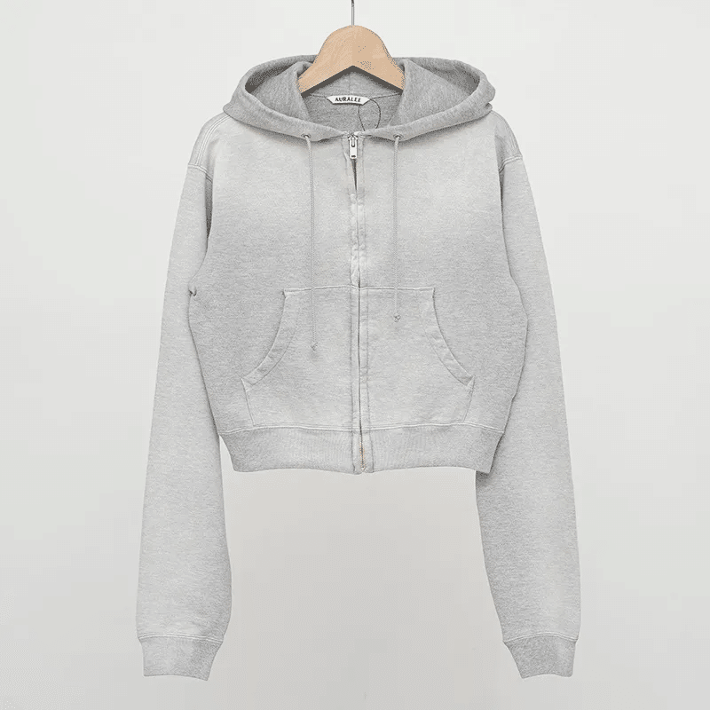 トップス AURALEE PRODUCT DYED PIMA PARKA Auralee Product Dyed Pima Light Sweat Zip Parka | Ink Black