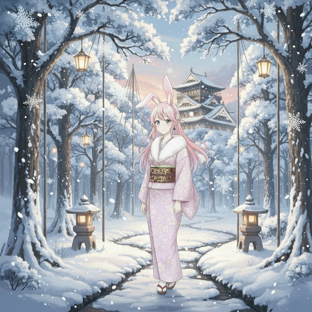 光片-ヒカリノカケラ-💎絶景スポット♥聖地巡礼編🚅🚃夜行特急列車で四季周遊旅🌸🌊🌕❄️ #AIと旅行 『L'Écrin de Lumière』（レクラン・ド・ルミエール / 光の宝石箱） GoogleのAI🐰GeminiとJR EAST Travel Conciergeで【2027年未来予想図】🗾🗺️🍴🎵💃🎥🎬SEASONAL JAPAN🎞️🗼【冬の章】雪景色の中に立つ Koroちゃん