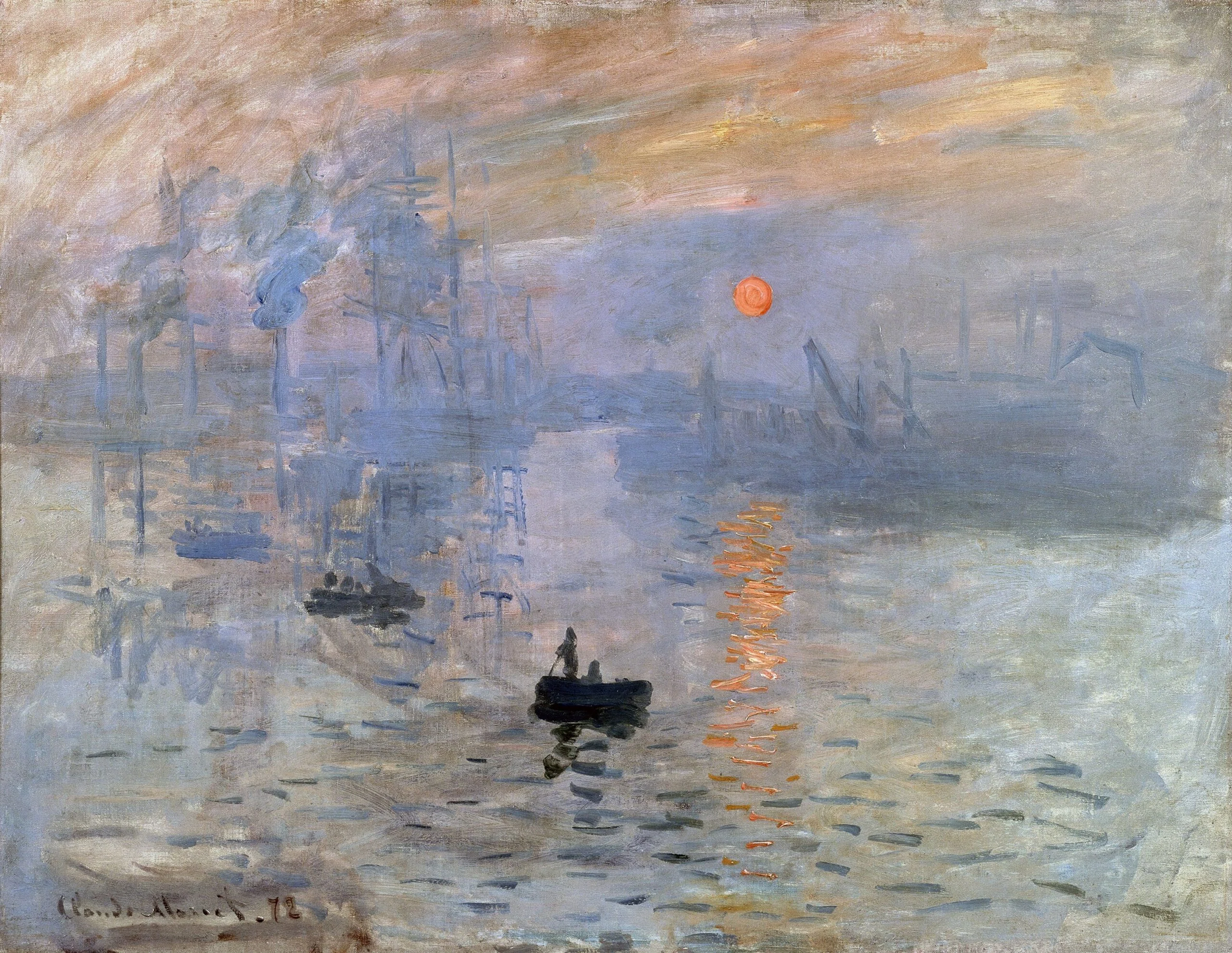 作者　Claude Monet （クラウド　モネ）　油彩画　ボート 1874年 ボートのこと。アルジャントゥイユのレガッタ クロード・モネ（1840