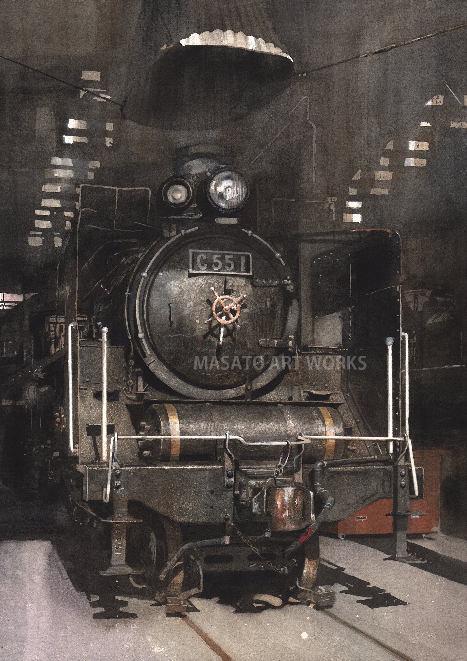 水彩で描く蒸気機関車 ・・・C551/D511/B2010｜MASATO ART WORKS