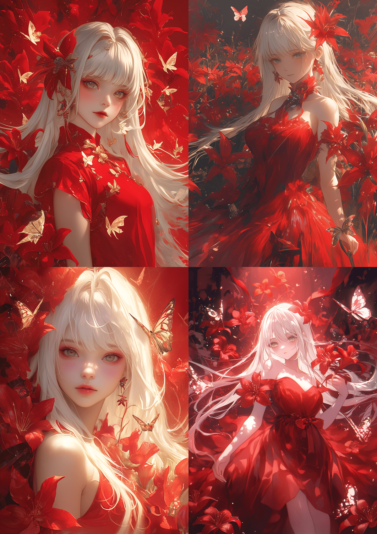 Midjourney】100円プロンプト。 169．赤い百合と美少女｜味志