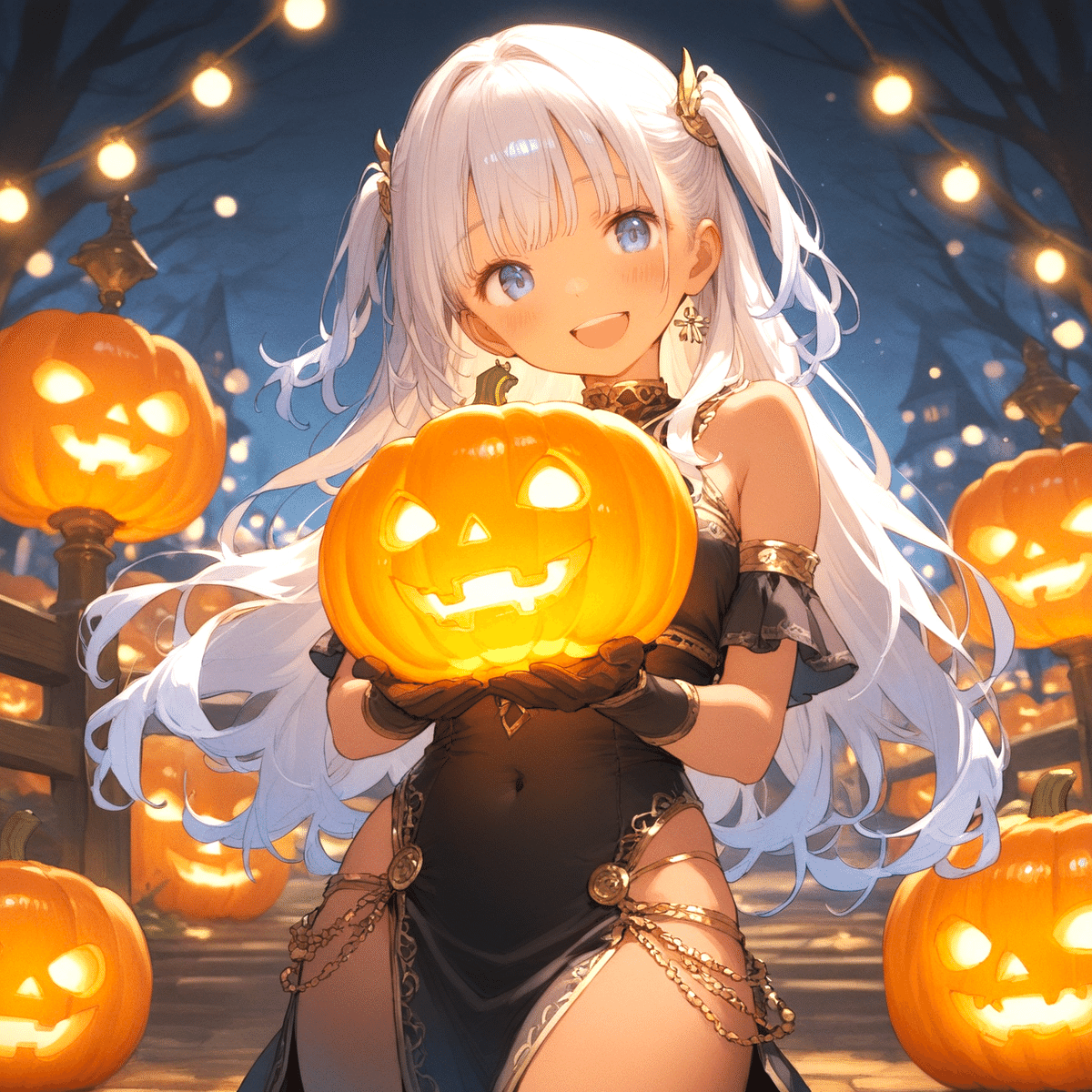 銀髪とかぼちゃ（ハロウィン画像）#ハロウィンアートイラスト