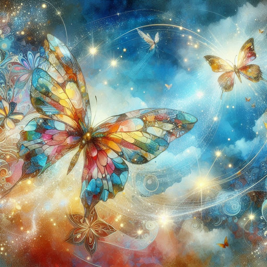 390[生成AI]七色の蝶が羽ばたく瞬間[Image Creator]｜久藤 あかり