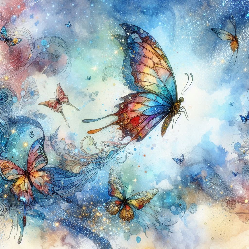 390[生成AI]七色の蝶が羽ばたく瞬間[Image Creator]｜久藤 あかり
