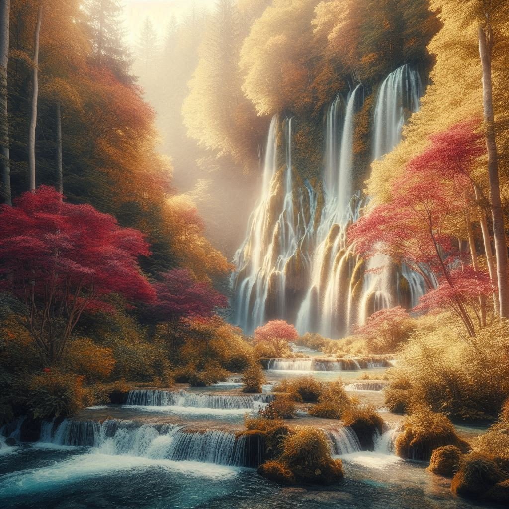 紅葉の滝《AI自然画像》｜ピナクル