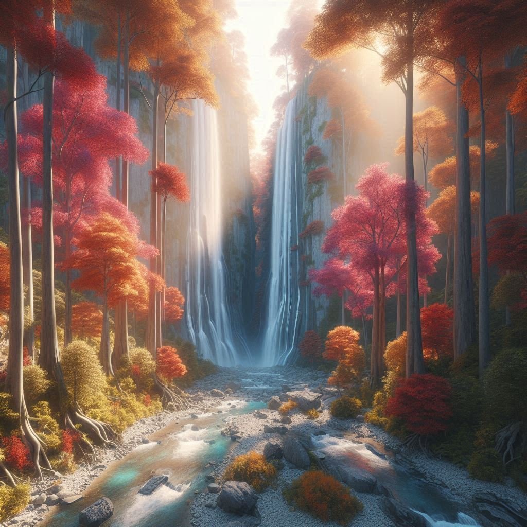 紅葉の滝《AI自然画像》｜ピナクル