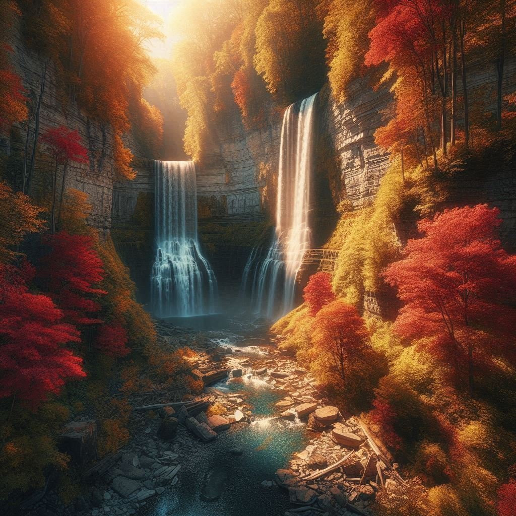 紅葉の滝《AI自然画像》｜ピナクル