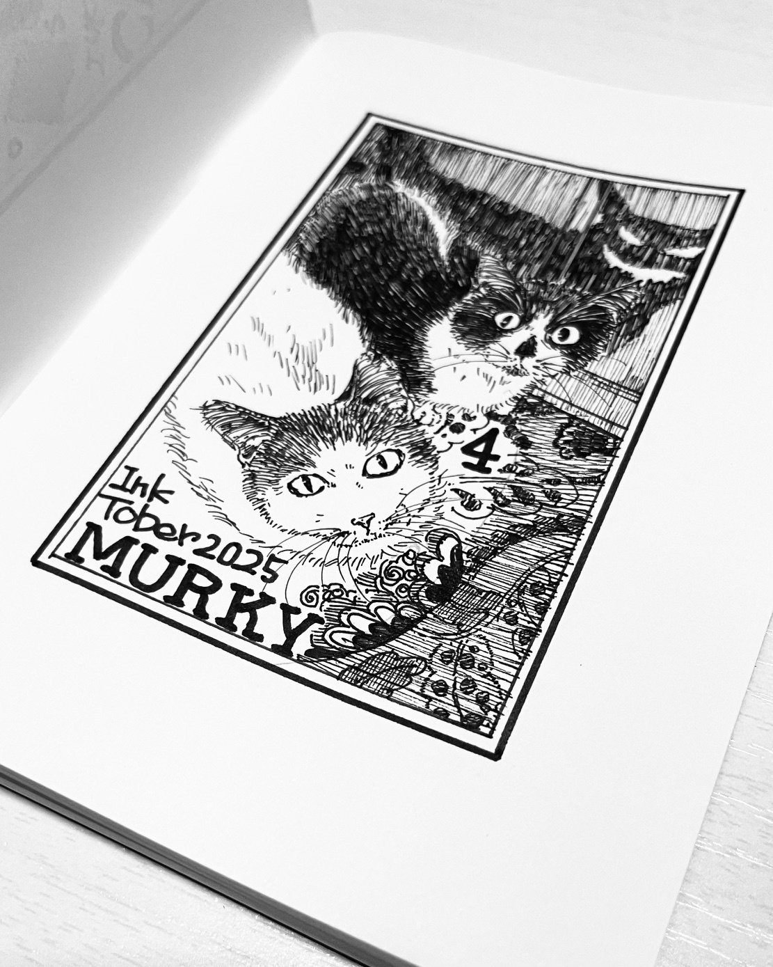 ペン画 4作品 ペン画手帳」2025 Inktober4~1｜猫灯夜譚