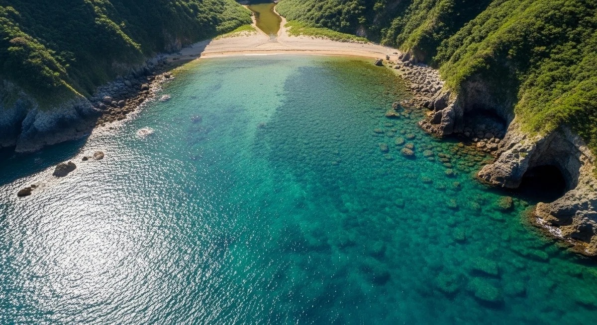 固定仕掛けが活躍する「浅場」を、楽園のようなエメラルドグリーンの海で表現する。