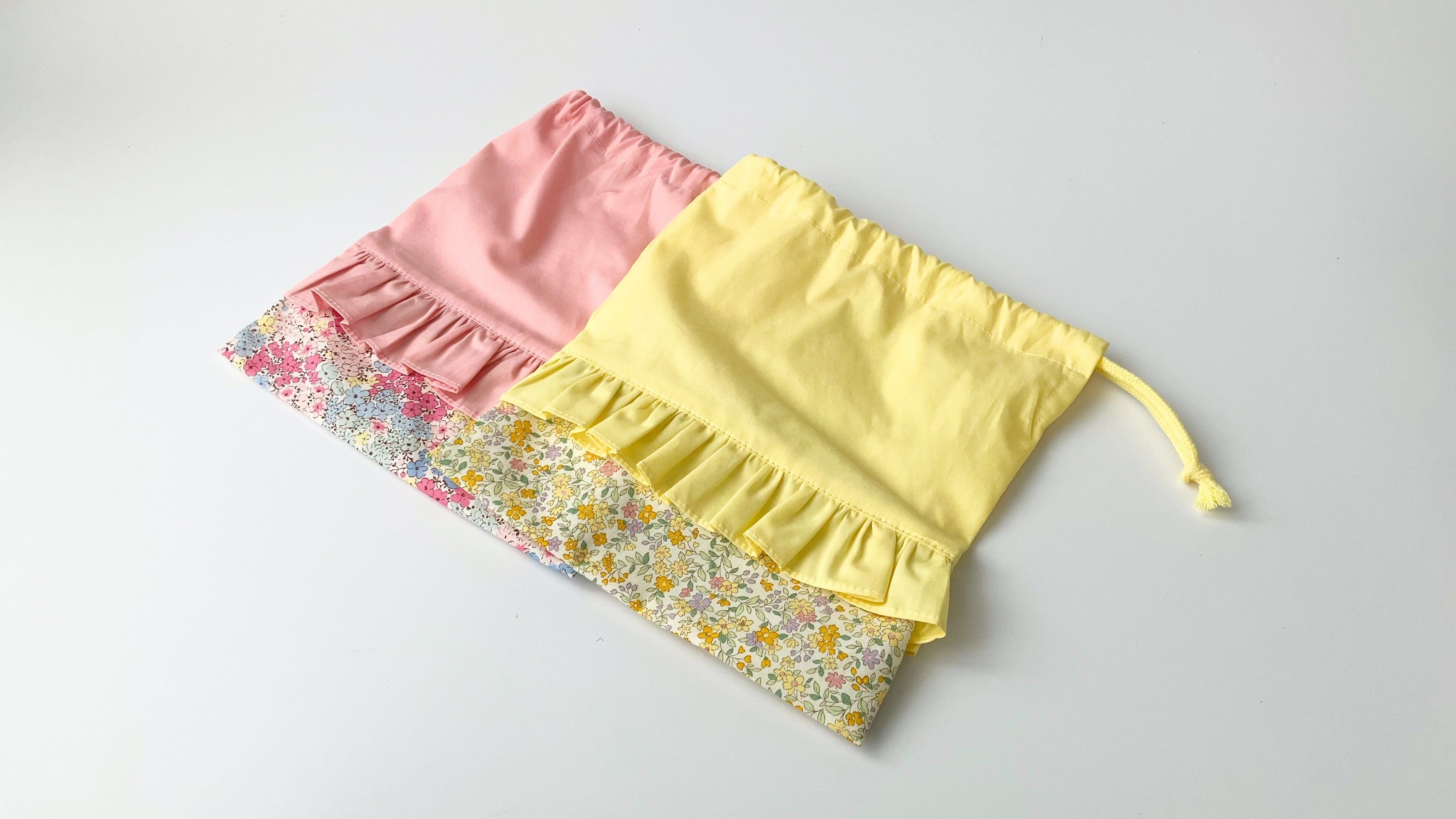 無料記事】入園入学＊給食袋にぴったり＊裏地無しで作るフリル巾着袋