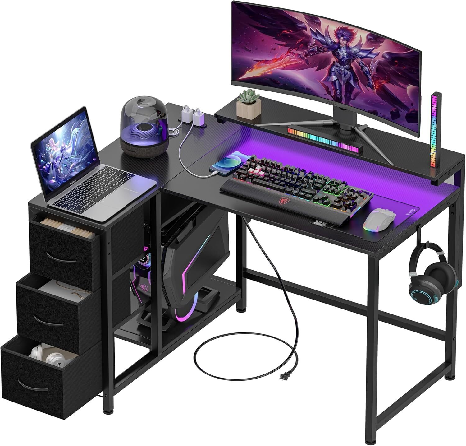 NN LunarLight パソコンデスク L型デスク 左右差し替え可 テレワークもゲーミングも快適に!LunarLight L型デスクで作業環境が劇