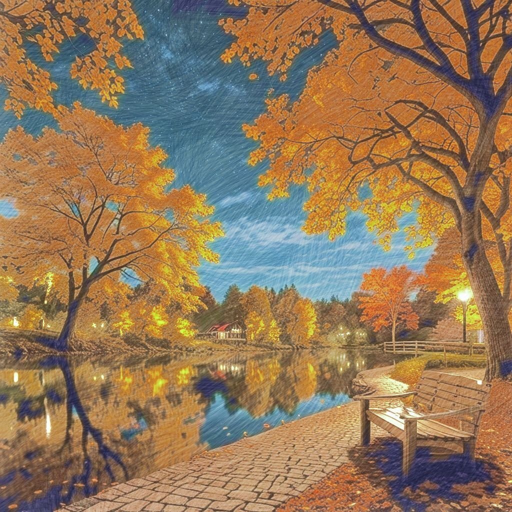 色鉛筆画　森のメロディー 色鉛筆画 森のメロディー