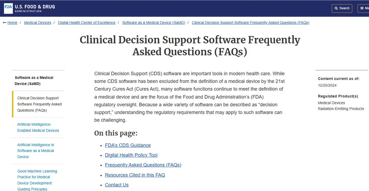 FDA Clinical Decision Support Software Frequently Asked Questions (FAQs ...
