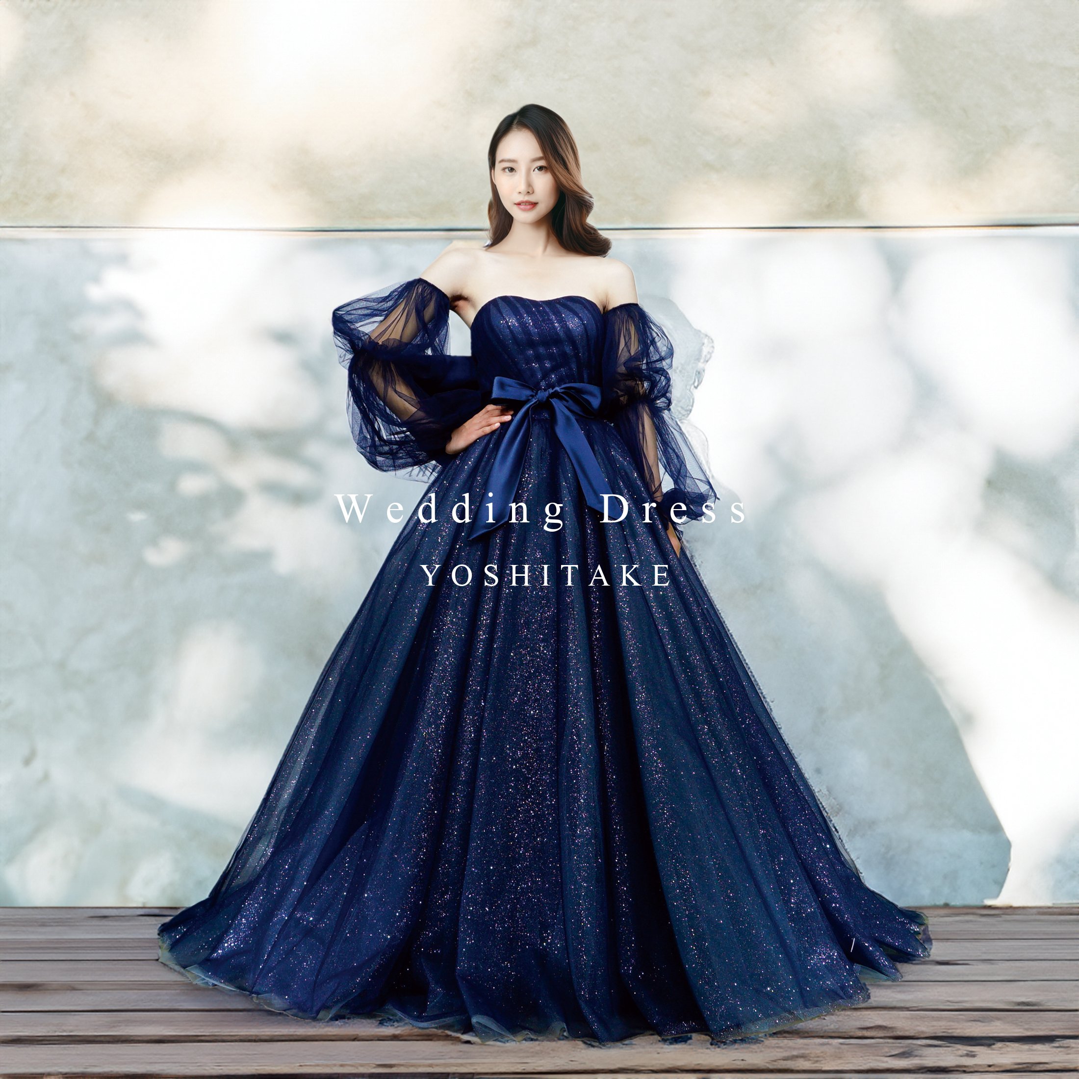 ウエディングドレス.白.サテン.ウエストリボン.Aライン