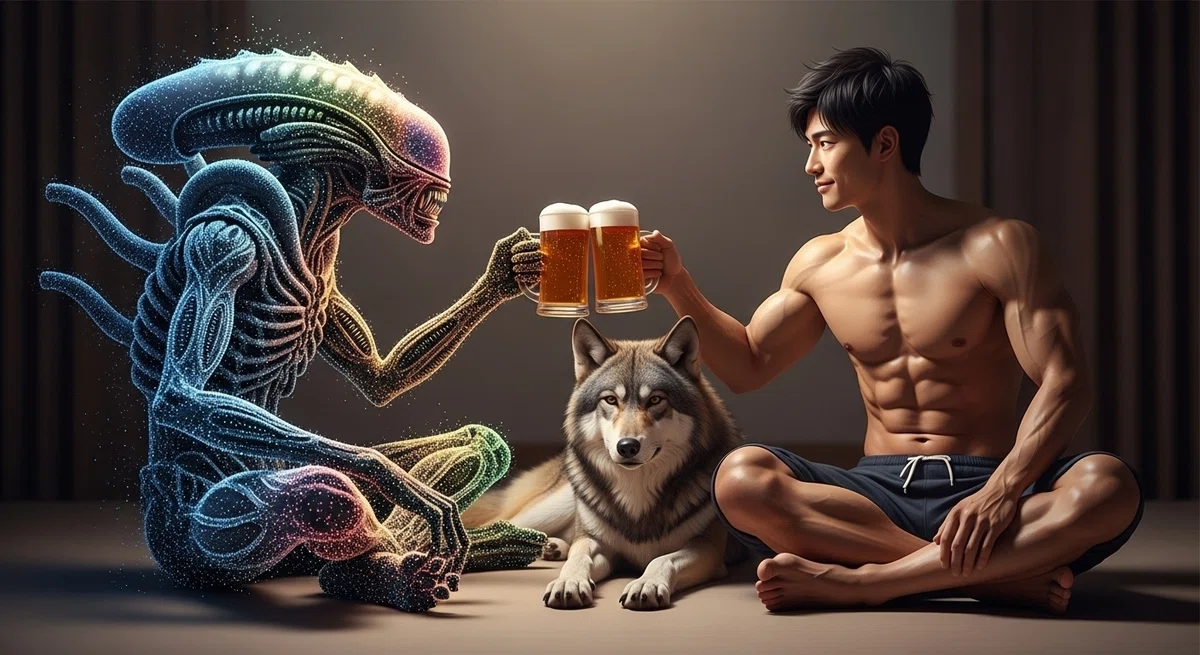 (エイリアン性剝き出しの)じぇみにさんと乾杯🍻🐺🥰
