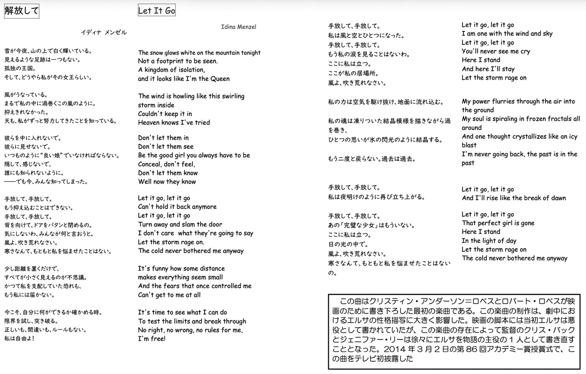 ディズニー アナ雪 楽譜 英語版 frozen's score 楽譜] Let It Go in B