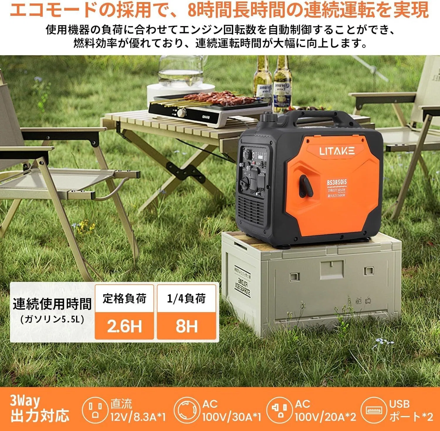 防災からアウトドアまで】Litake インバーター発電機 BS3850iSで電力の