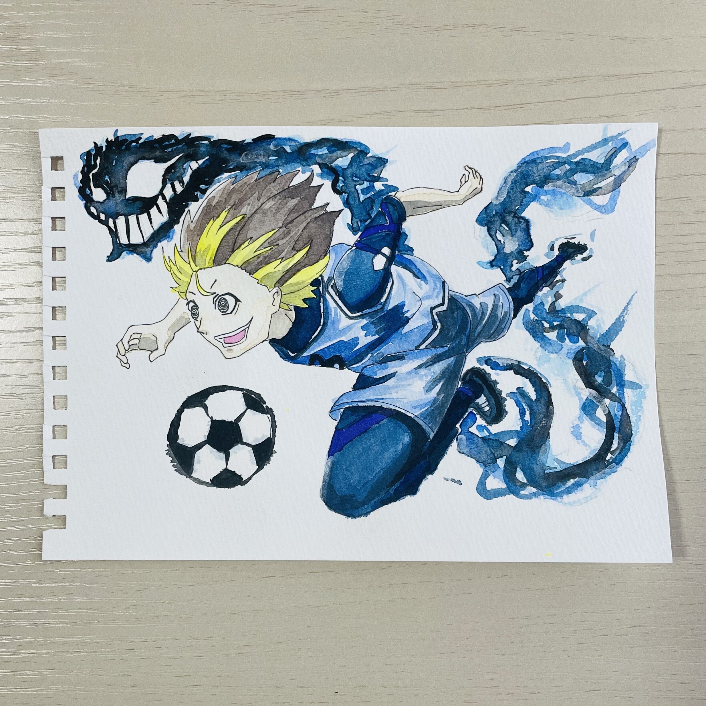 水彩画】ブルーロック/蜂楽廻さん描いてみた｜てんぷら さく子