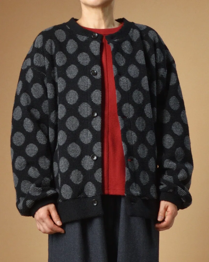 プリット　ドットジャガードクルーネックカーディガン　ブラック 30％OFF】mizuiro ind（ミズイロインド） ドットジャガード クルー トップス