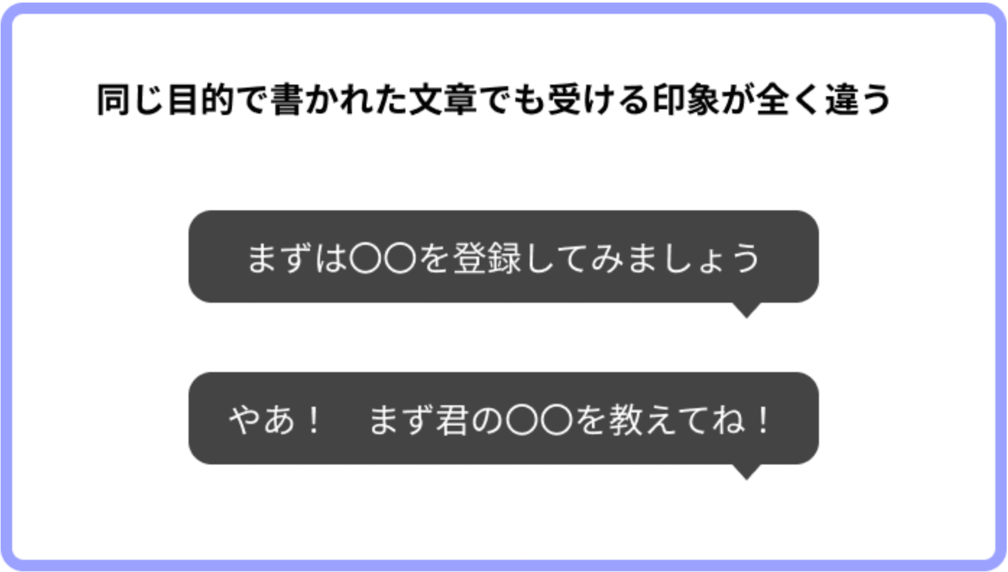 同じ目的で書かれた文章でも、ルールやトーンによって印象が異なる事例
