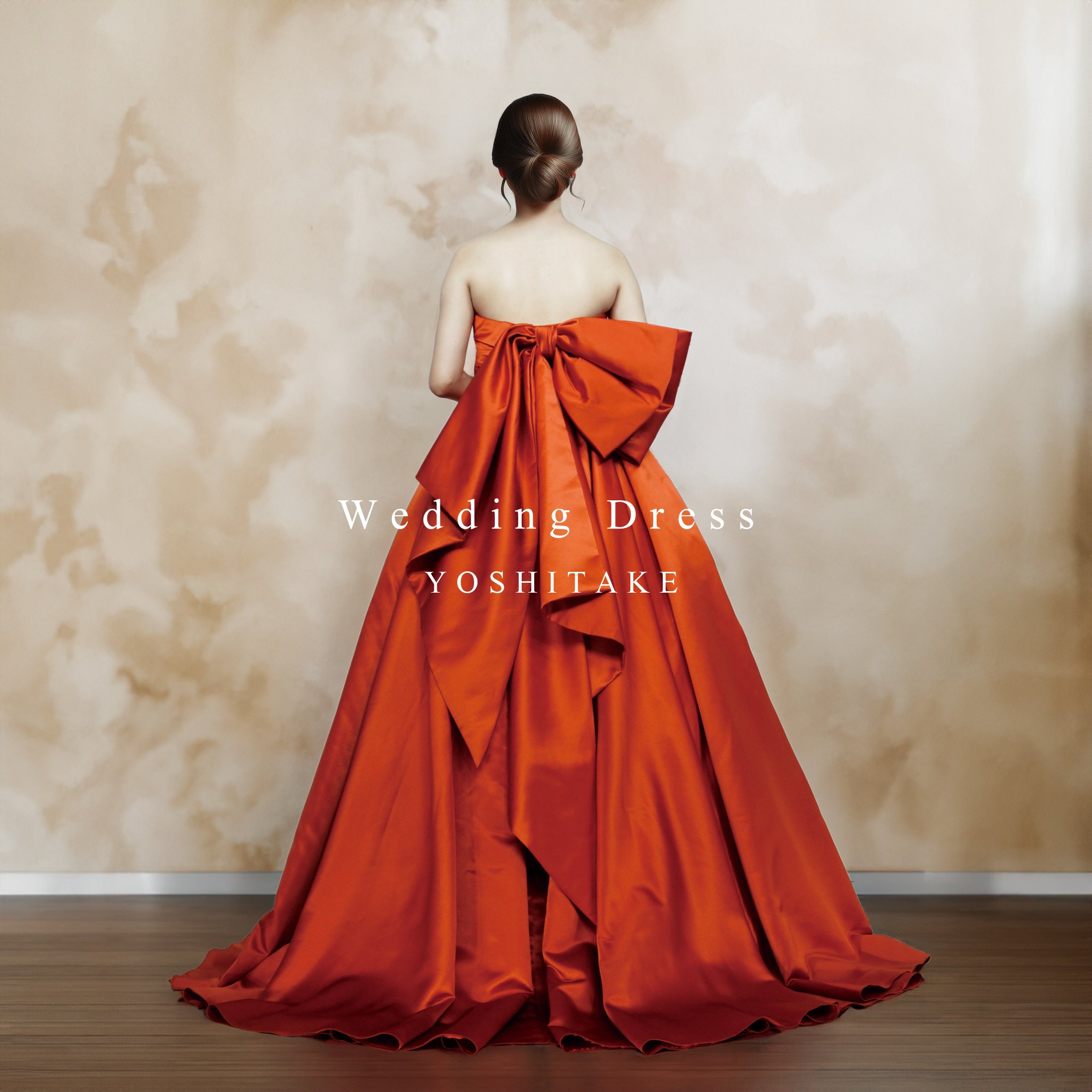 ウエディングドレス.オレンジ.カラードレス.Aライン.パニエ付き