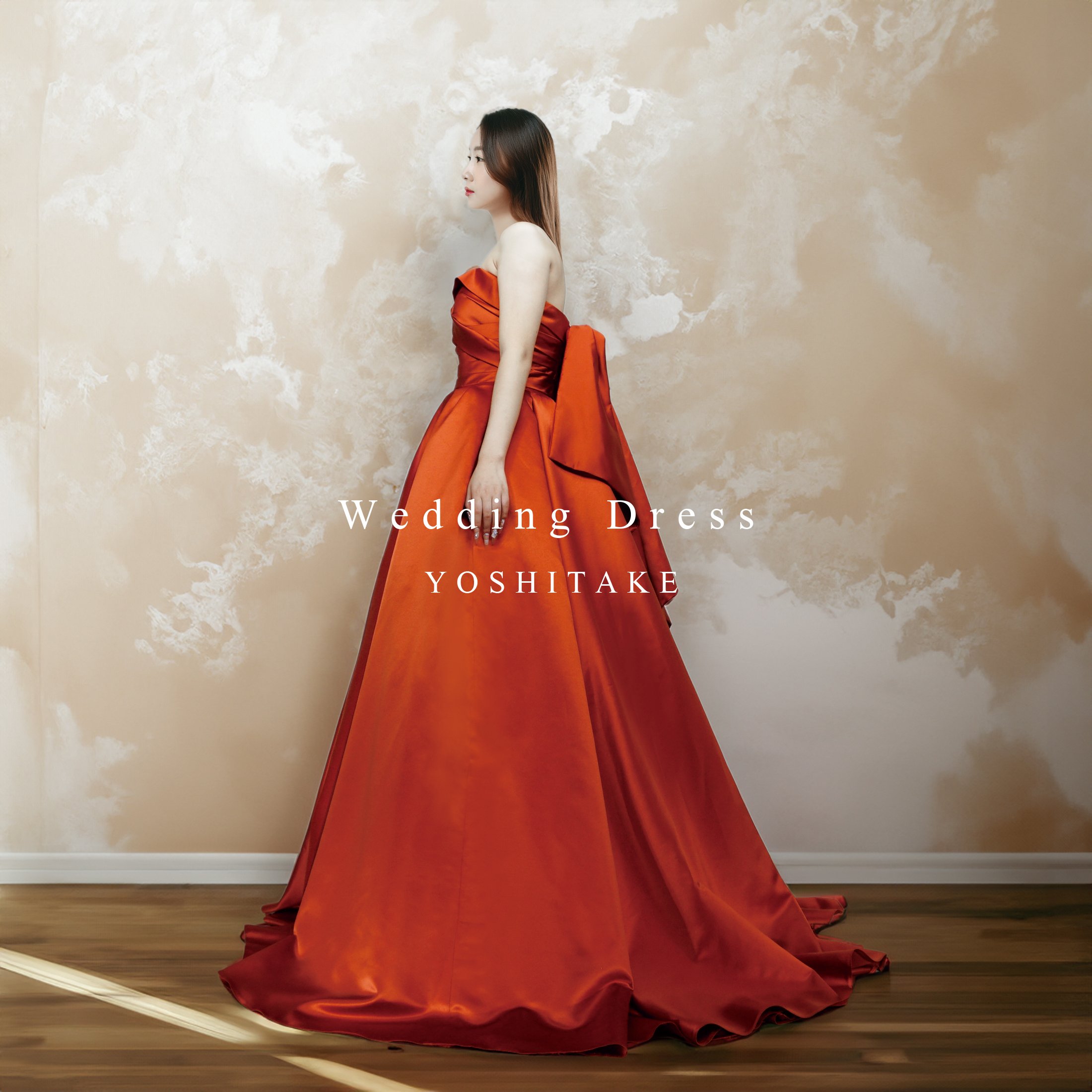 ウエディングドレス.オレンジ.カラードレス.Aライン.パニエ付き
