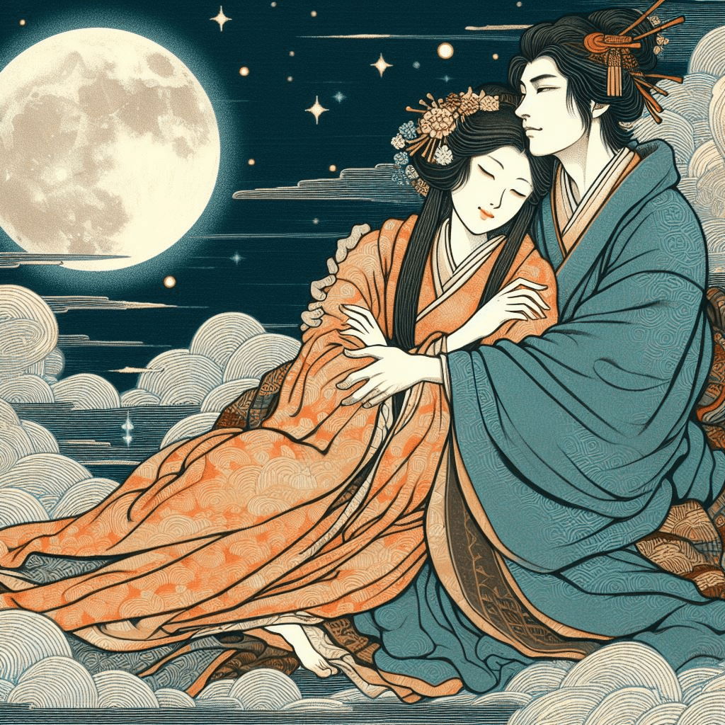 それぞれの想い 夜重&夕奈&朝姫&白日　pr+ ひとつとせ…」から「白髪の生ひそめるまで」をAIで描く。幻想的