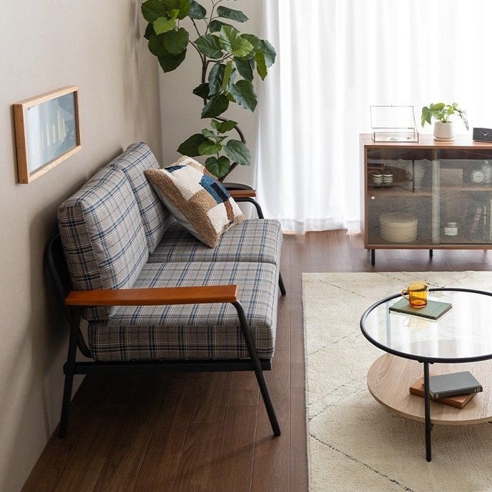 Basquiat 2人掛けチェック柄ソファ🤎🧡🤍｜RIE