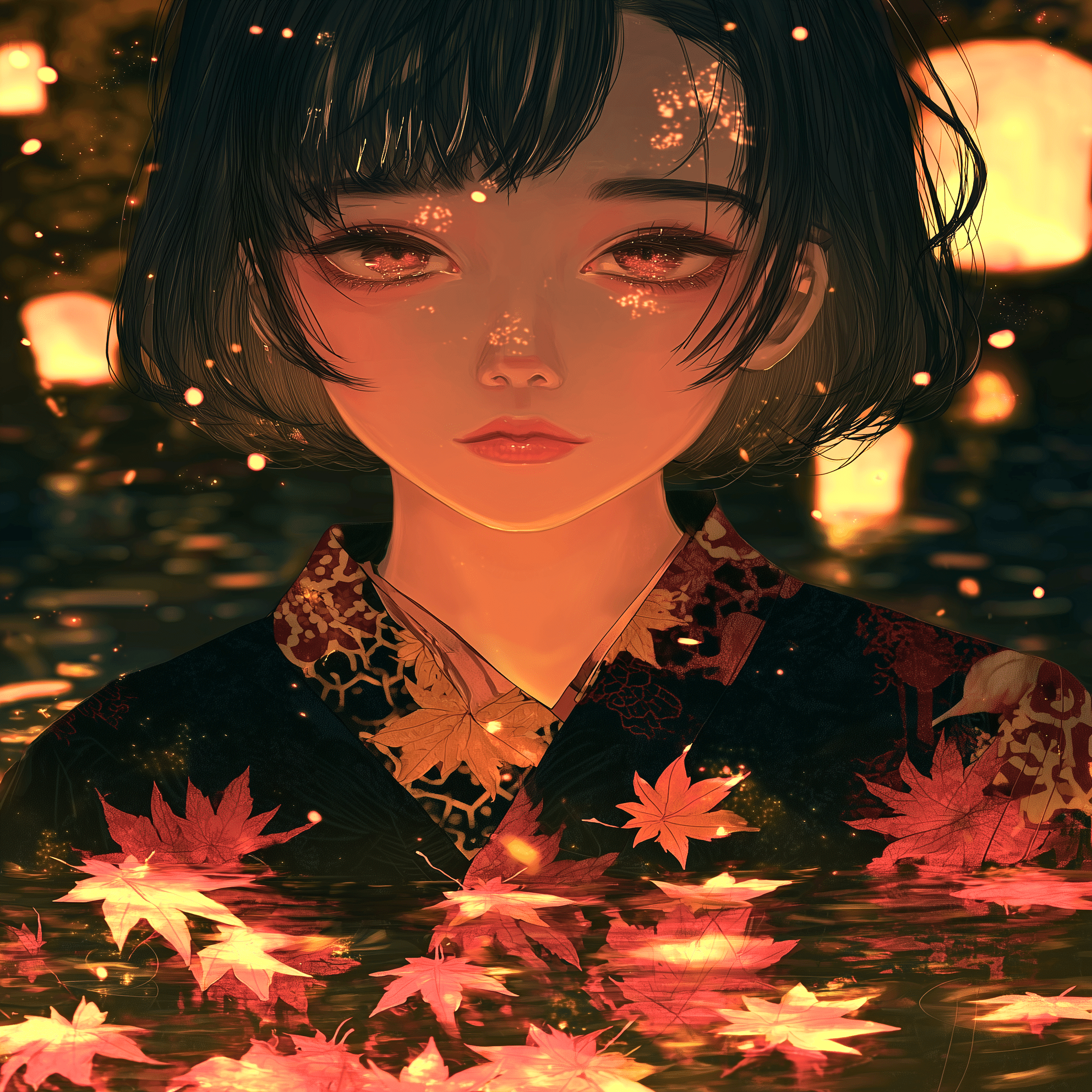 秋が水面に沈み、灯火だけが残る【画像生成AI＋4コマ漫画】｜Alpaka