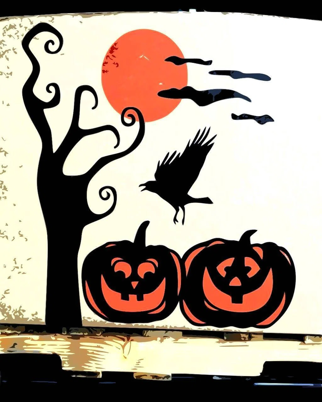 ハロウィン仕様の段ボール箱で笑うかぼちゃとカラス