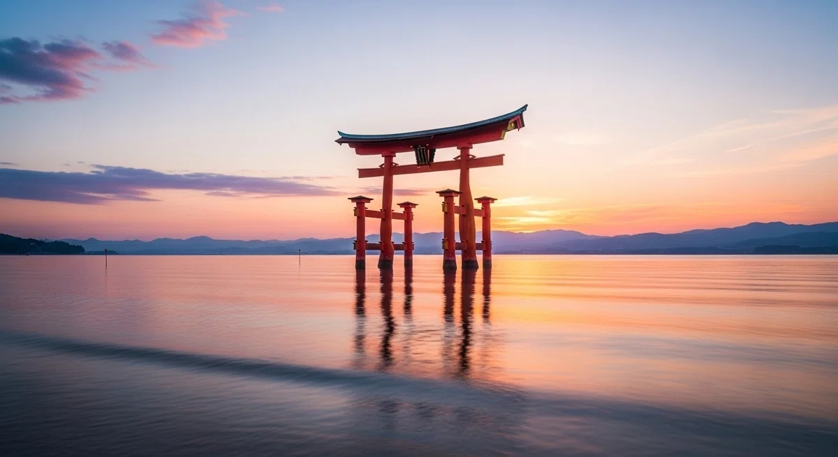 自然への敬意と祈りを象徴する、海の中の鳥居。