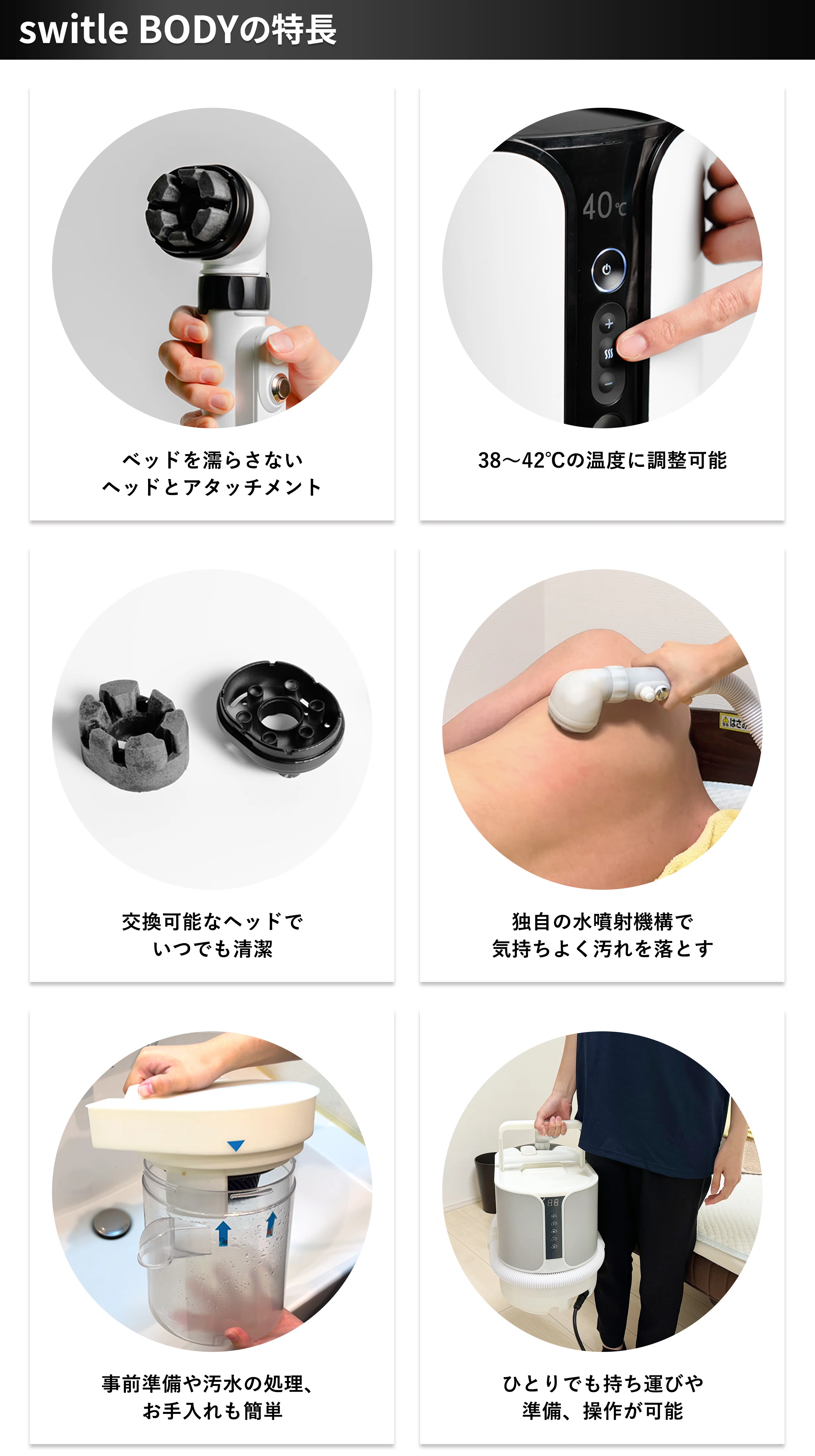 寝たまま体を洗えるシャワー「介護用洗身用具 switle BODY