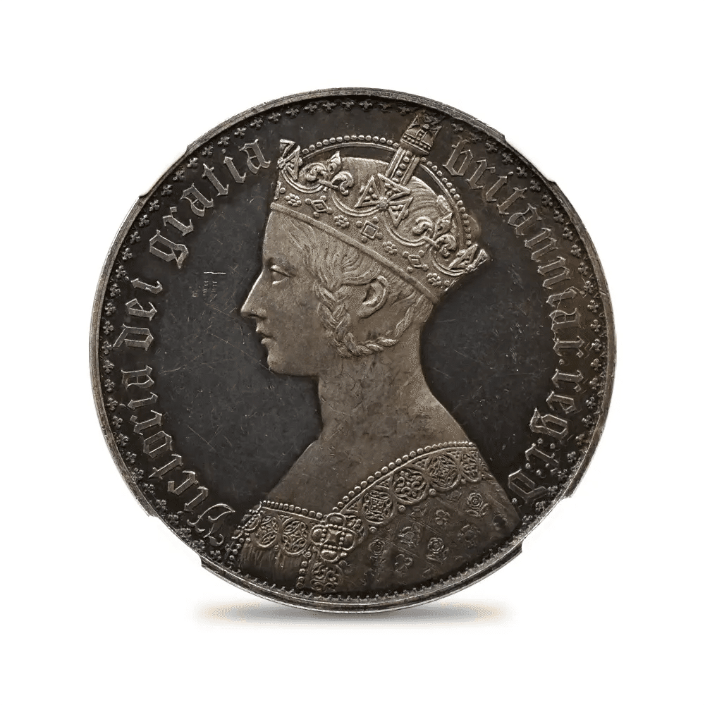 1847 ヴィクトリア女王 ゴチッククラウン銀貨 プレーンエッジ NGC