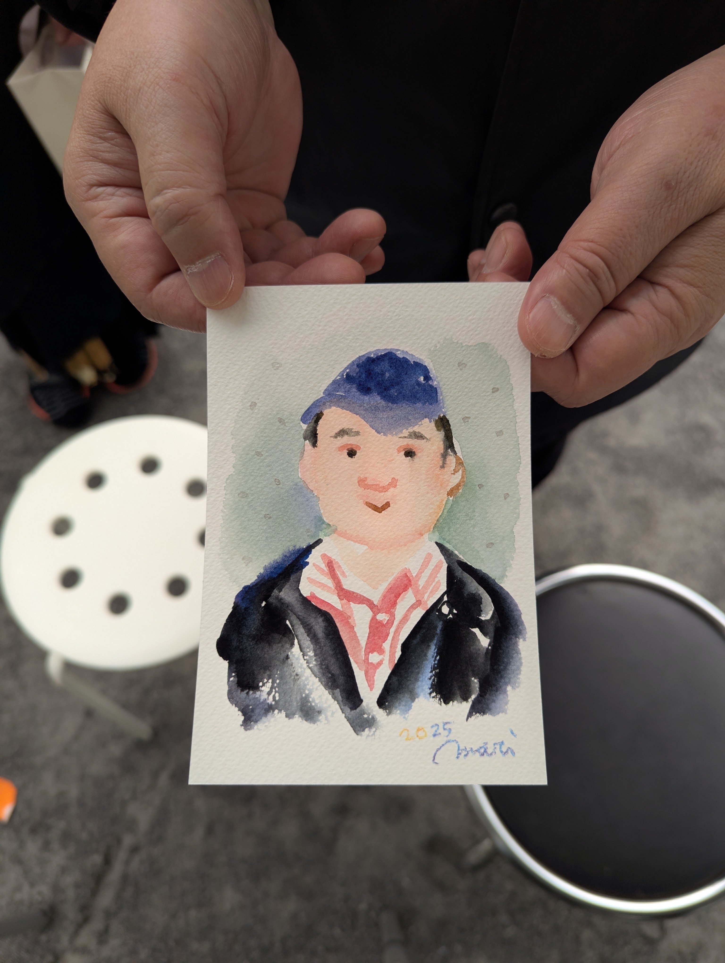 【水彩画】ポートレイト 秋晴れの浅草で水彩画ポートレート描いてきました!｜Mari Aoki