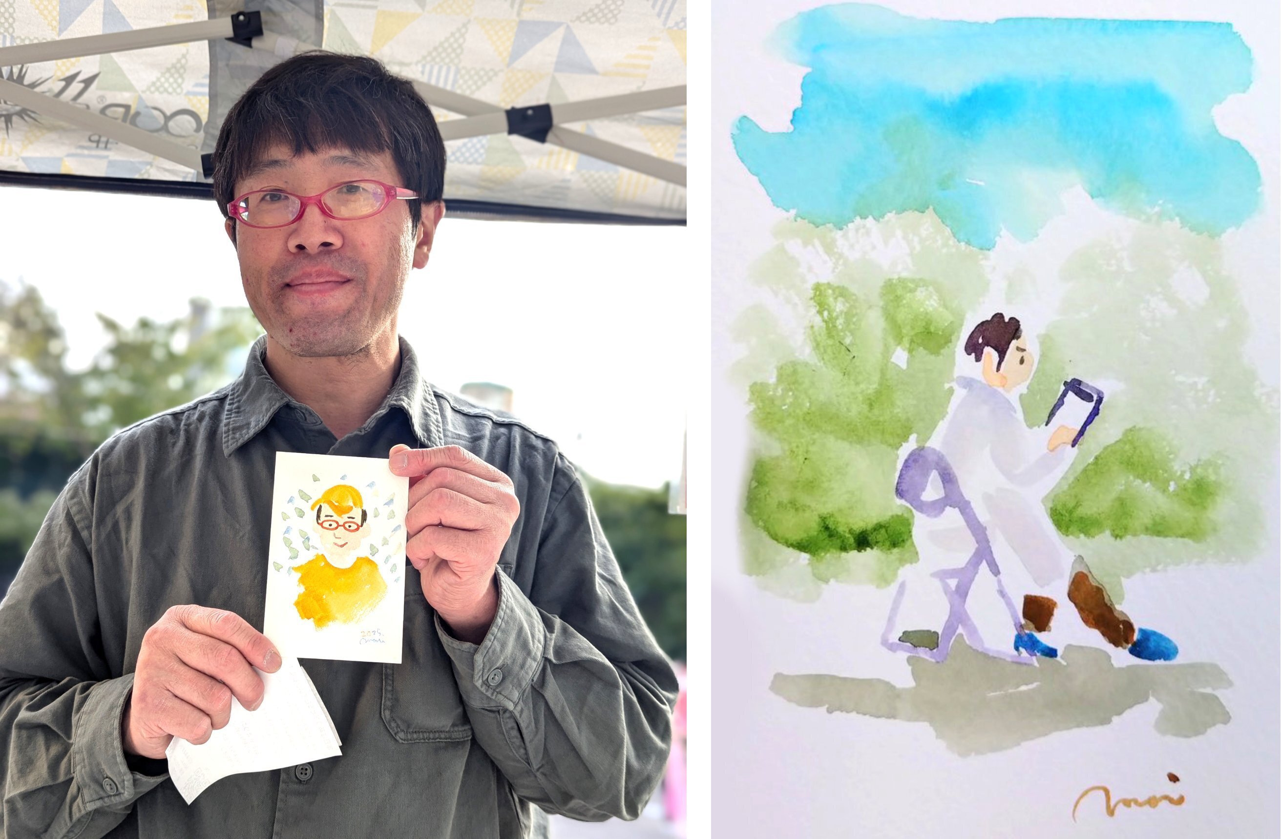 秋晴れの浅草で水彩画ポートレート描いてきました!｜Mari Aoki