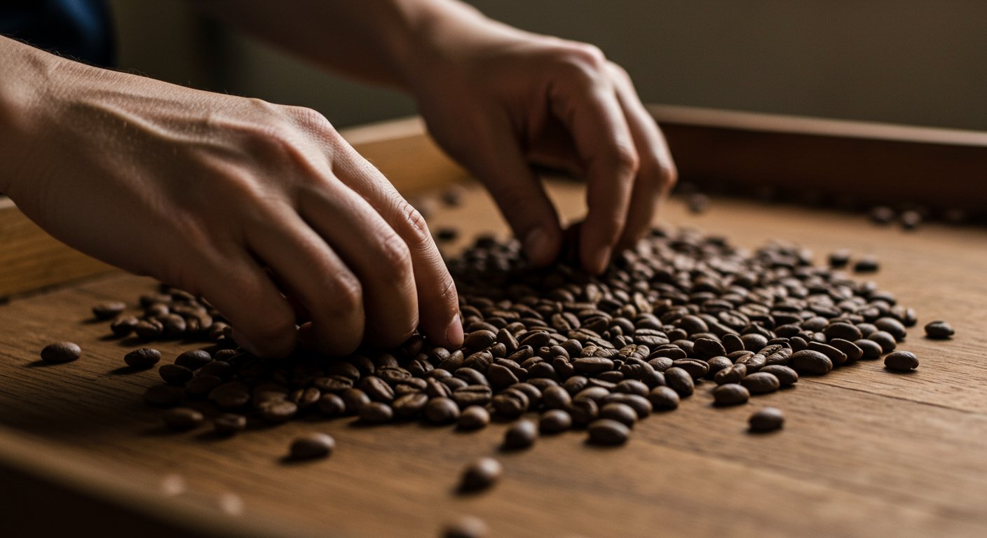 スペシャルティコーヒー豆の選別作業