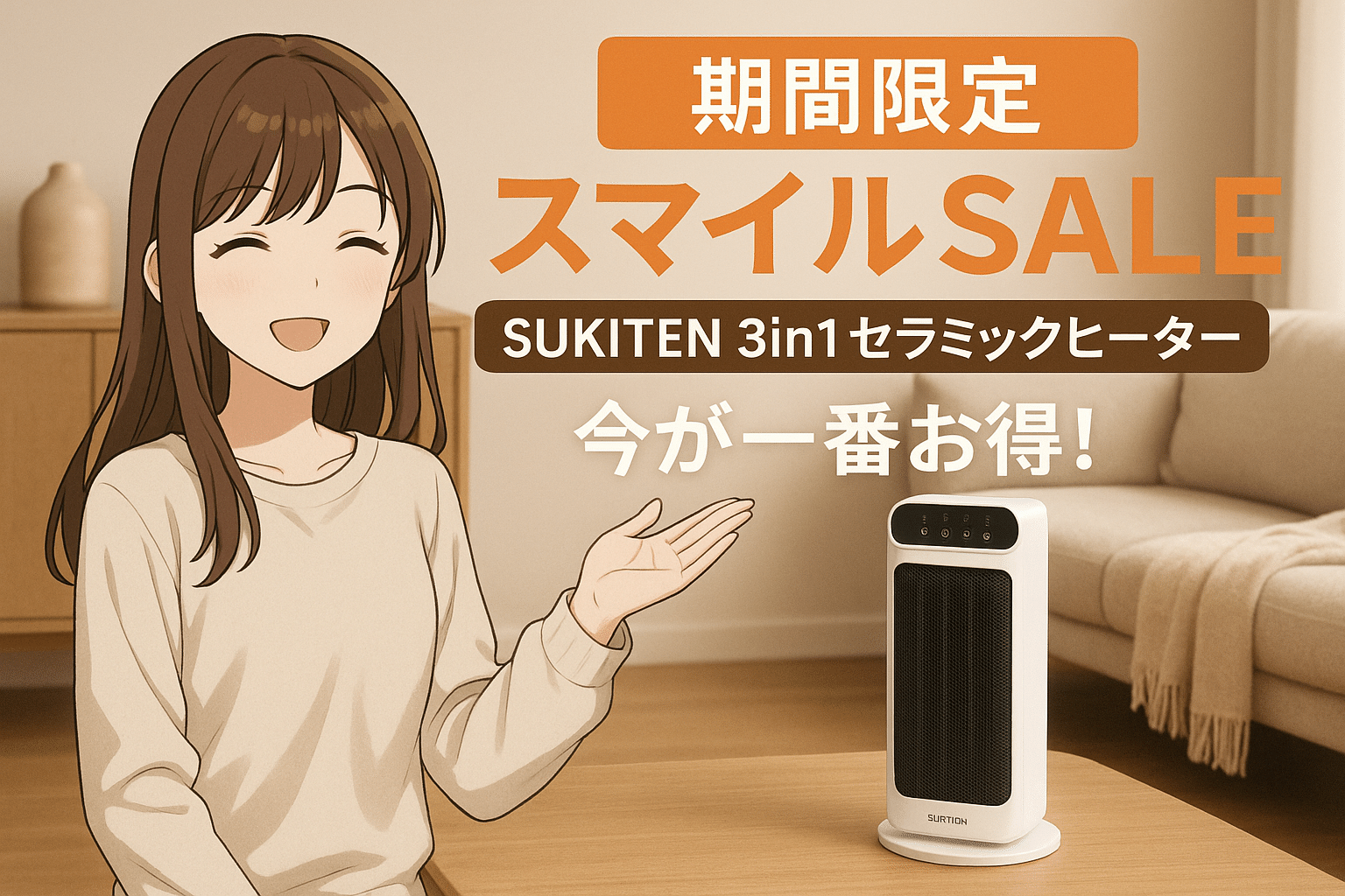 【新品未使用】セラミックヒーター 速暖 3in1 暖房 加湿 空気清浄90°首振り 転倒OFF Amazon | セラミックヒーター 3in1デザイン【暖房 超音波加湿機能 人感