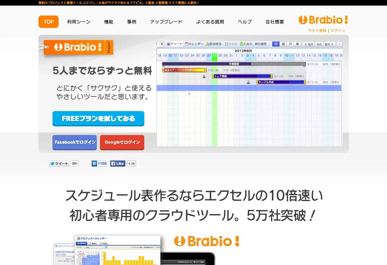 ガントチャートでプロジェクトを管理できる Brabio! ( ブラビオ ) 使っ 