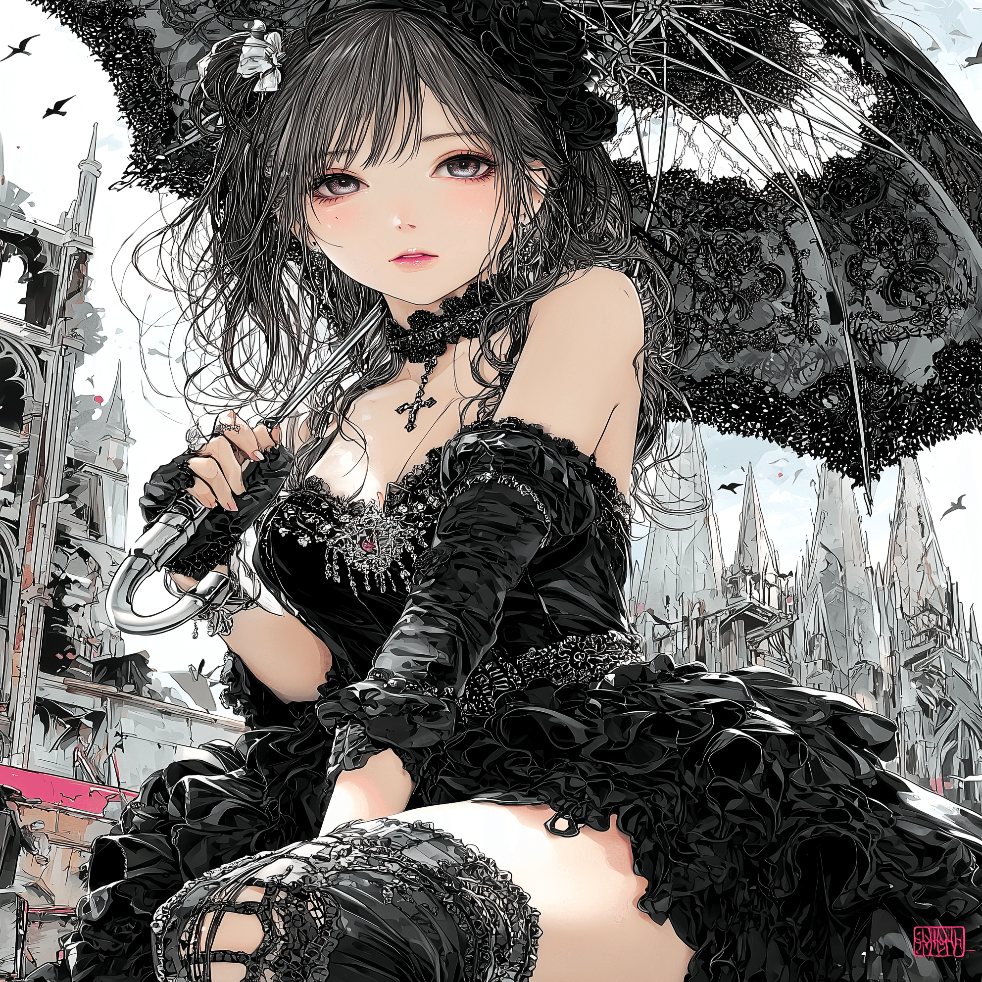 暗黒エンターテイメント　真美薔薇文明 聖骸に咲く黒い薔薇【画像生成AI＋4コマ漫画】｜Alpaka