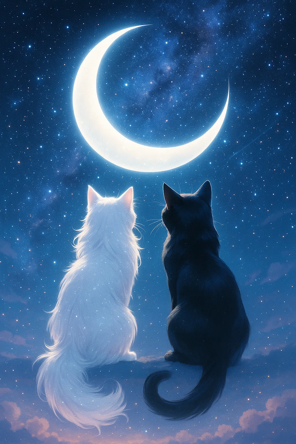 三日月と二匹の猫、永遠の静寂｜ドラ猫アトリエ