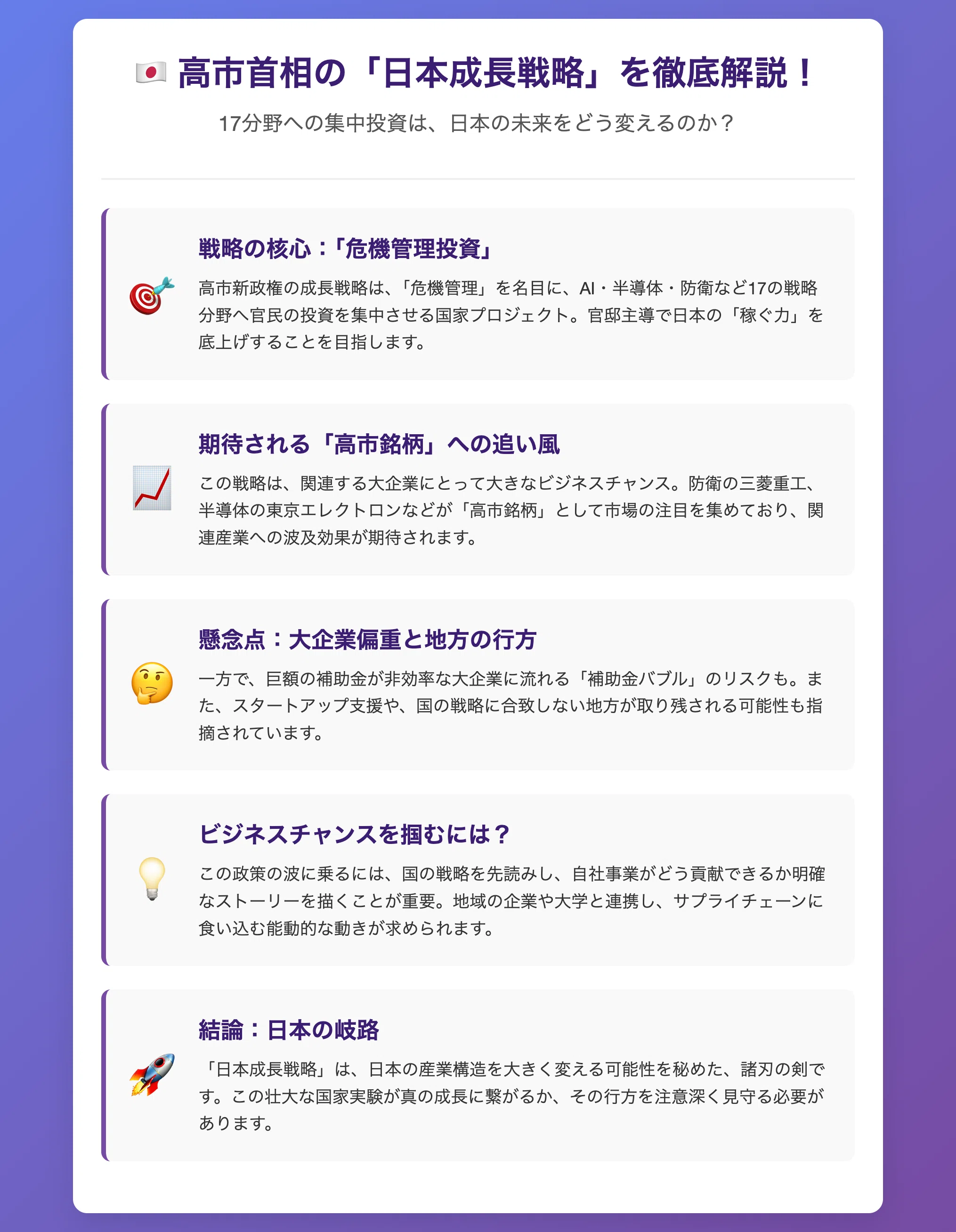 高市首相の「日本成長戦略本部」：17の戦略分野と重点投資｜yo4shi80