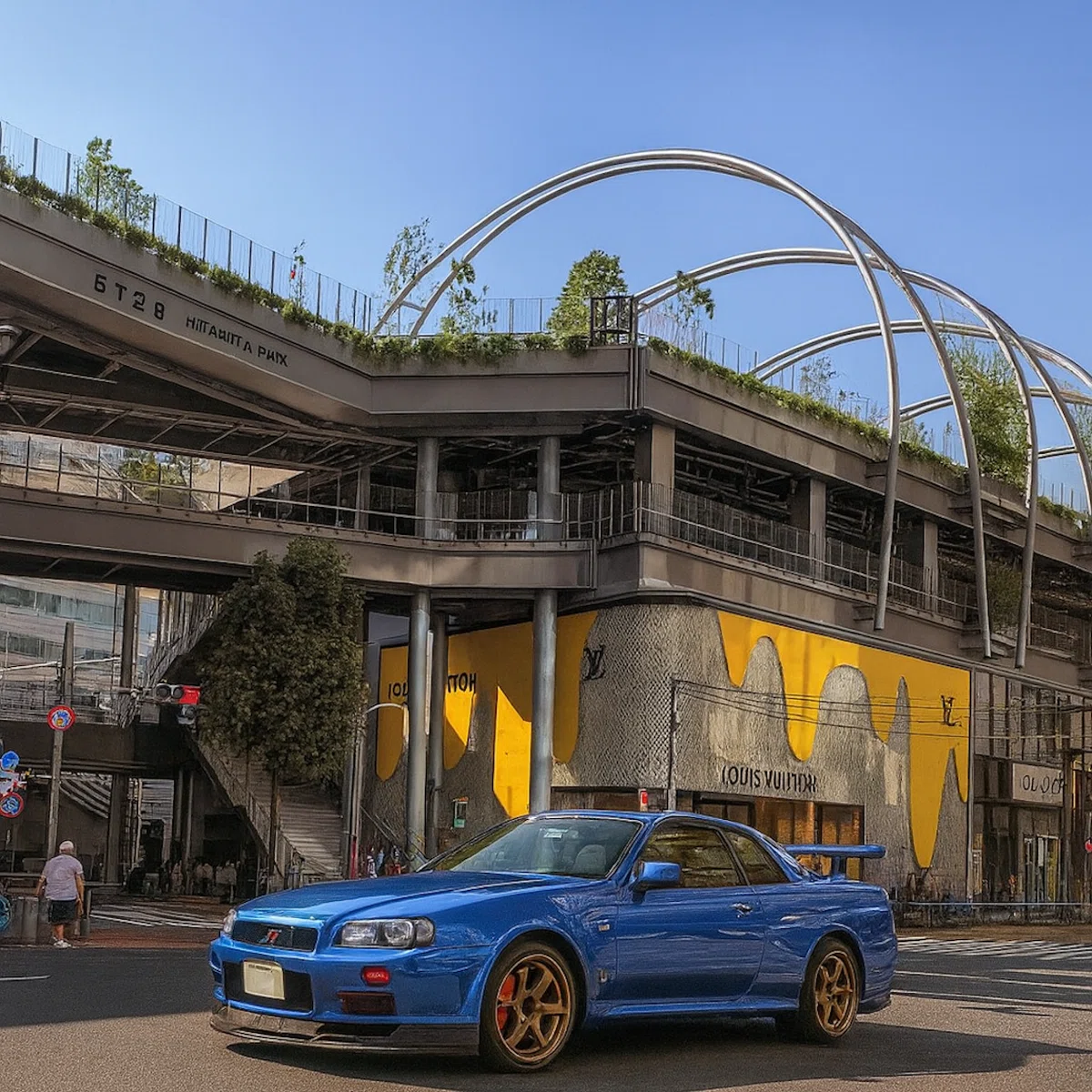 A car meet at Daikoku Parking in a popular JDM car (such as a GTR)｜taro