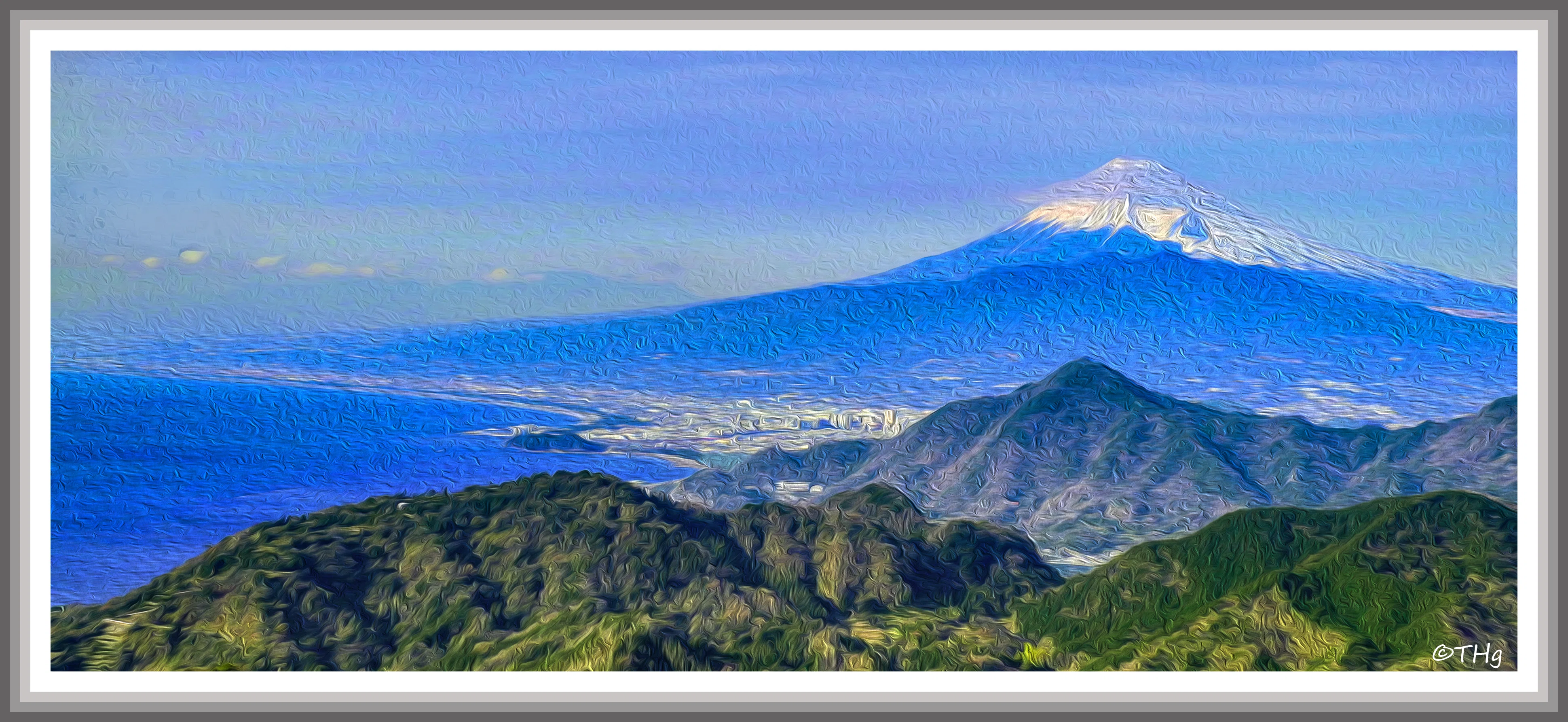 相模湾と富士山（パノラマ・油彩風）｜taka