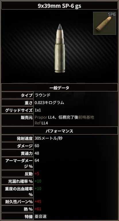 EFT：弾薬の名称について知る⑫】9x39mm SP-6 gs｜maki