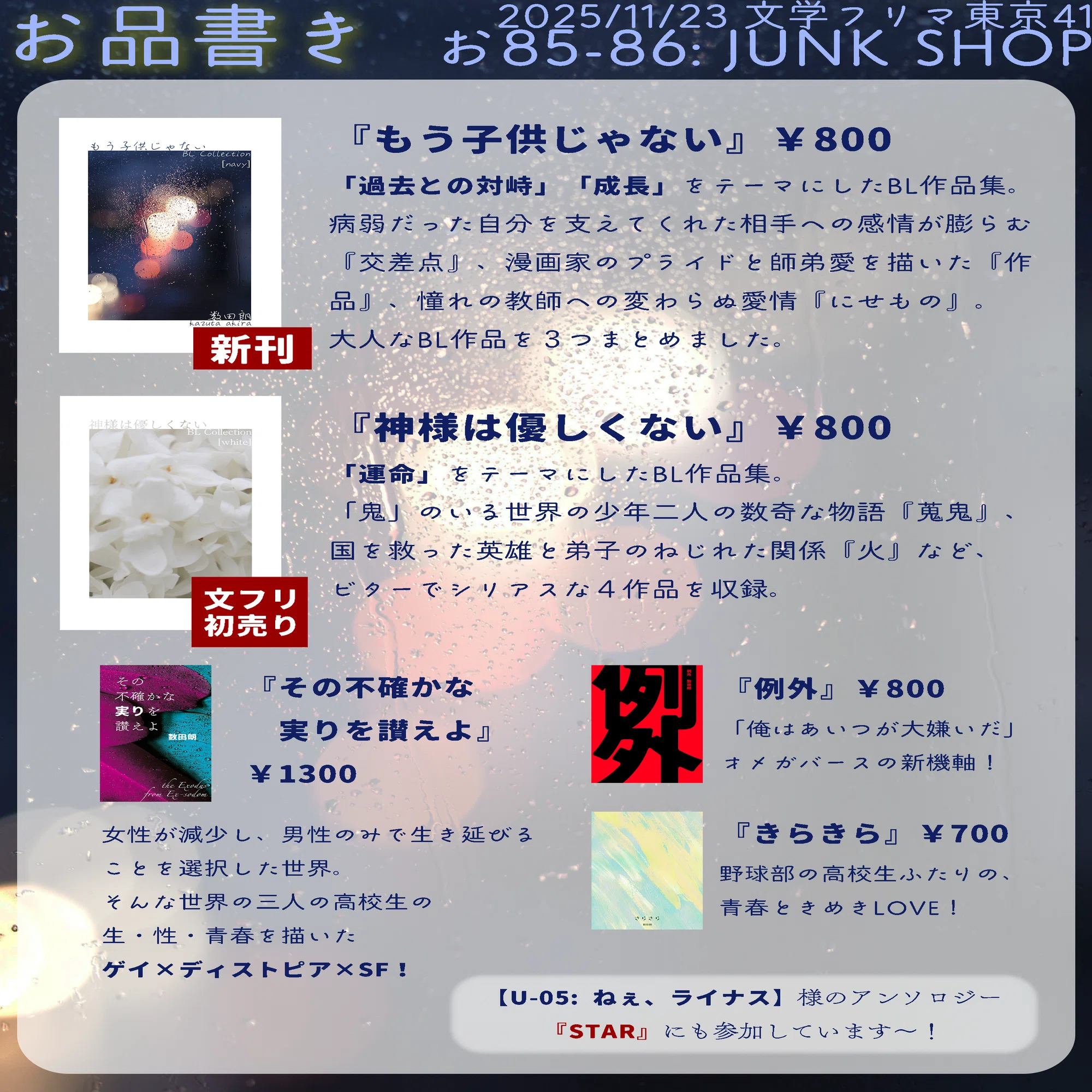 文学フリマ東京41、お品書き｜数田朗