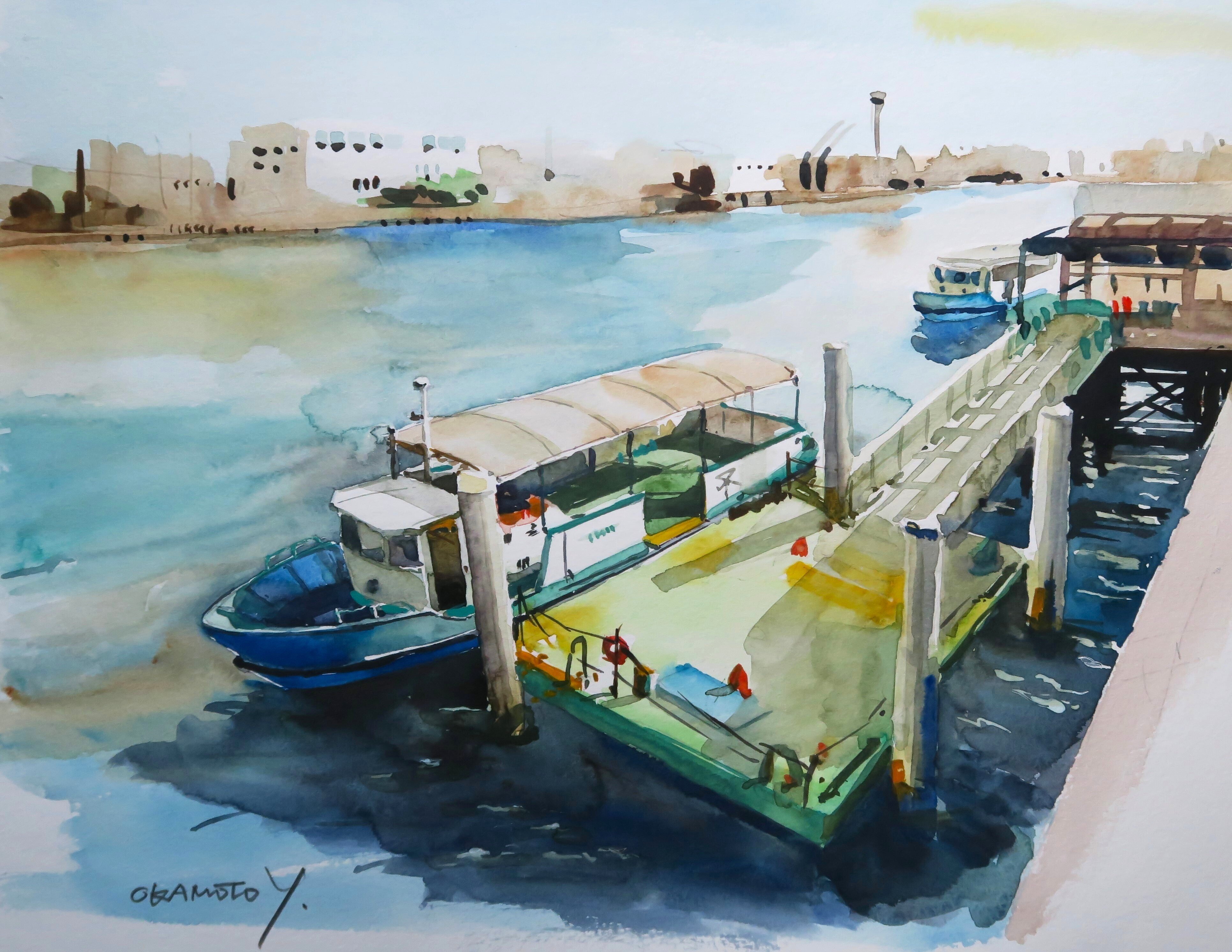 水の都に生きる渡し船・大阪ベイエリア/海辺の水彩画｜海の音 - umi no