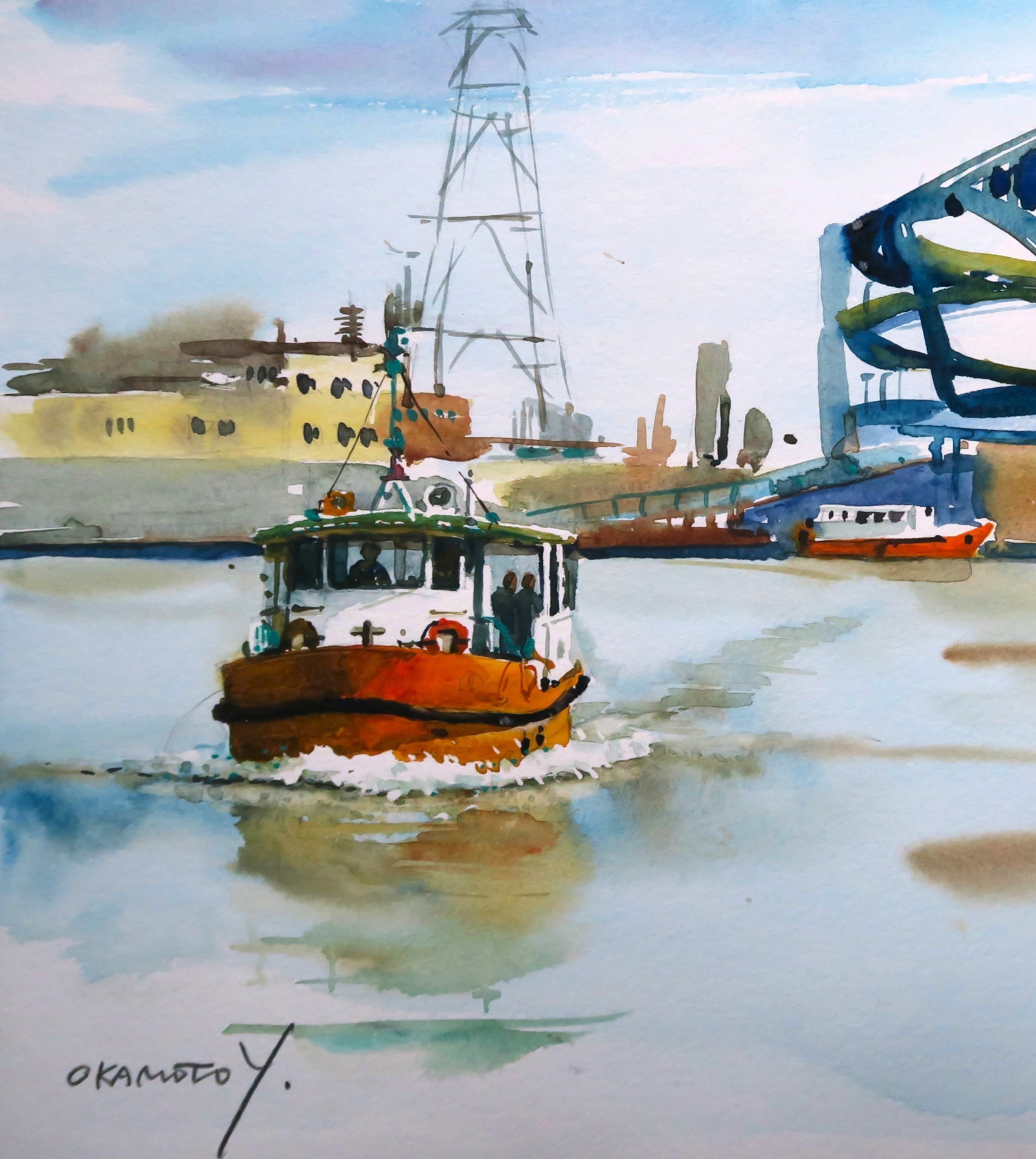 水の都に生きる渡し船・大阪ベイエリア/海辺の水彩画｜海の音 - umi no