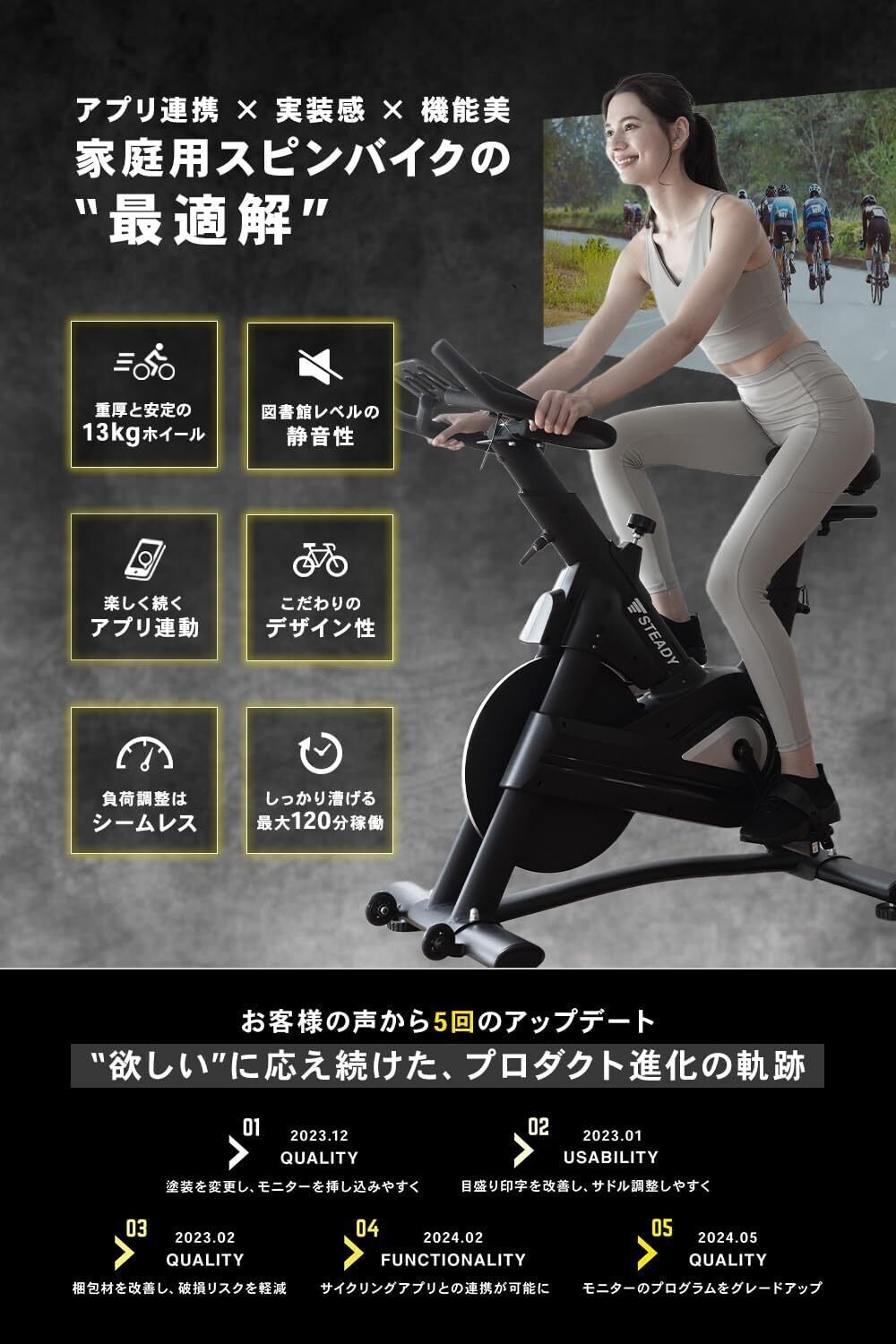 STEADY スピンバイク Pro【ハイエンドモデル/Zwift/アプリ連動/静音/組立簡単】 本音レビュー】STEADY スピンバイク Pro【ハイエンドモデル/Zwift