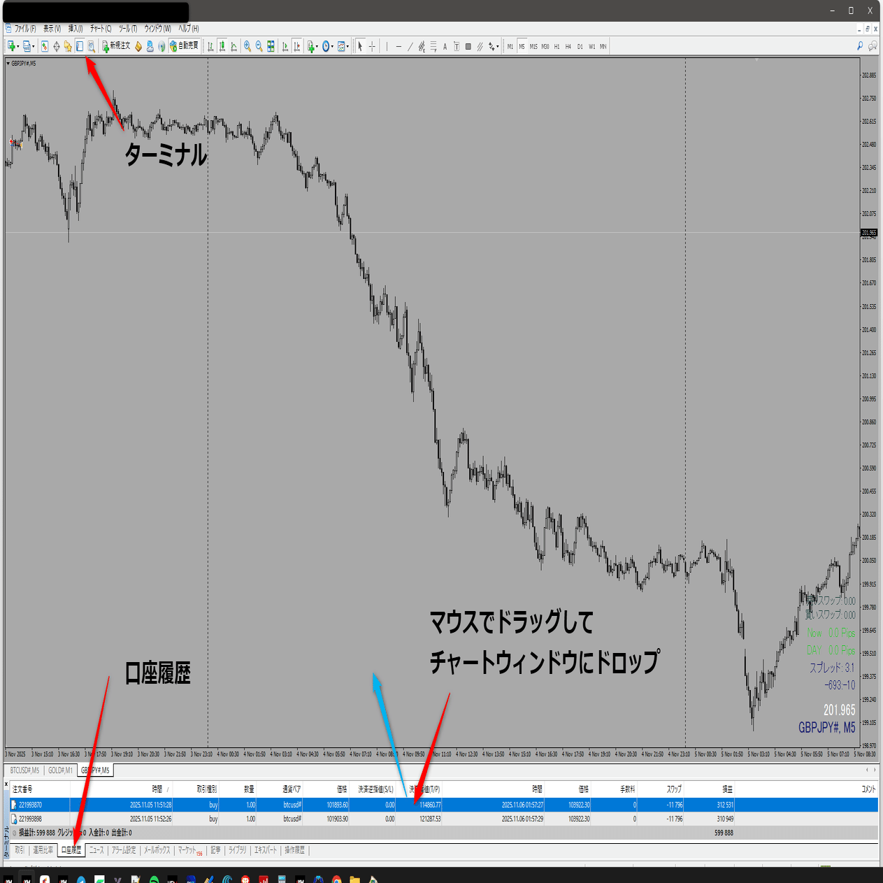 MT4で売買履歴をチャートに表示する簡単な方法｜旋律のN